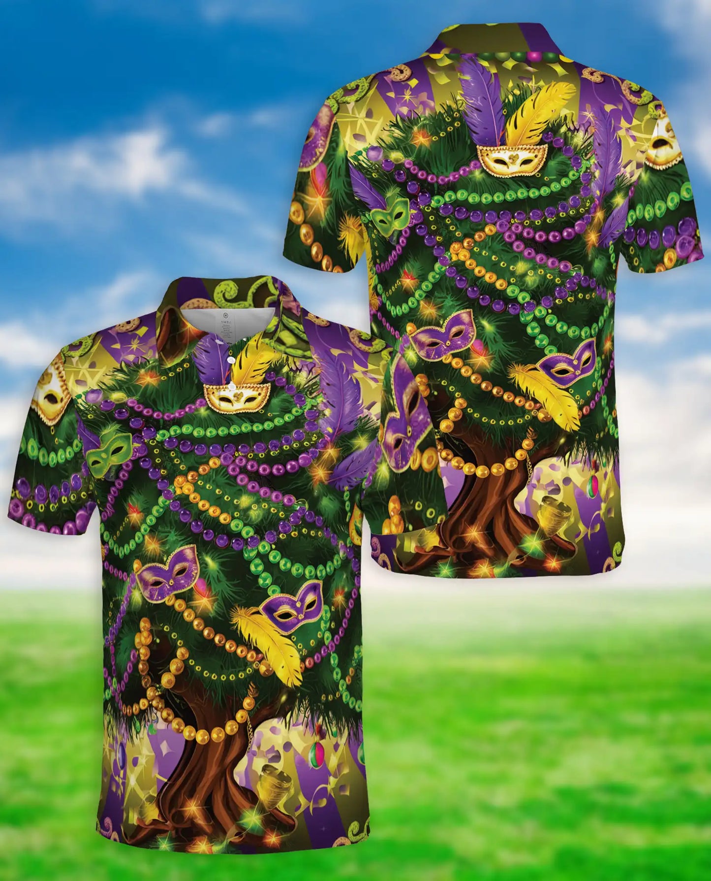 Mardi Gras Mask Beads Tree Polo Shirt | Azhobbyshop