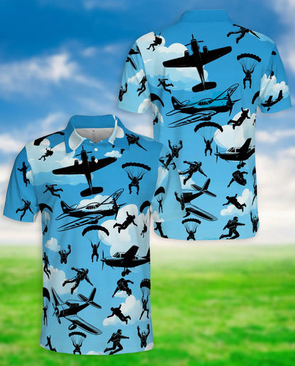 Skydiving Adventure 3D Polo Shirt for Men – Parachute & Airplane Print | Azhobbyshop