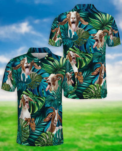 Funny Goat Tropical Polo Shirt – Jungle Leaves Animal Print | Azhobbyshop