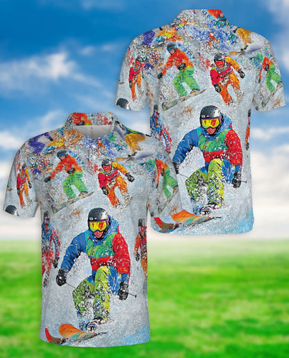 Snowboarder 3D Polo Shirt for Men – Colorful Winter Sport Style | Azhobbyshop