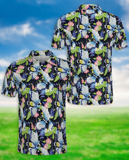 Butterfly Floral 3D Polo Shirt for Men – Tropical Garden Nature Style | Azhobbyshop