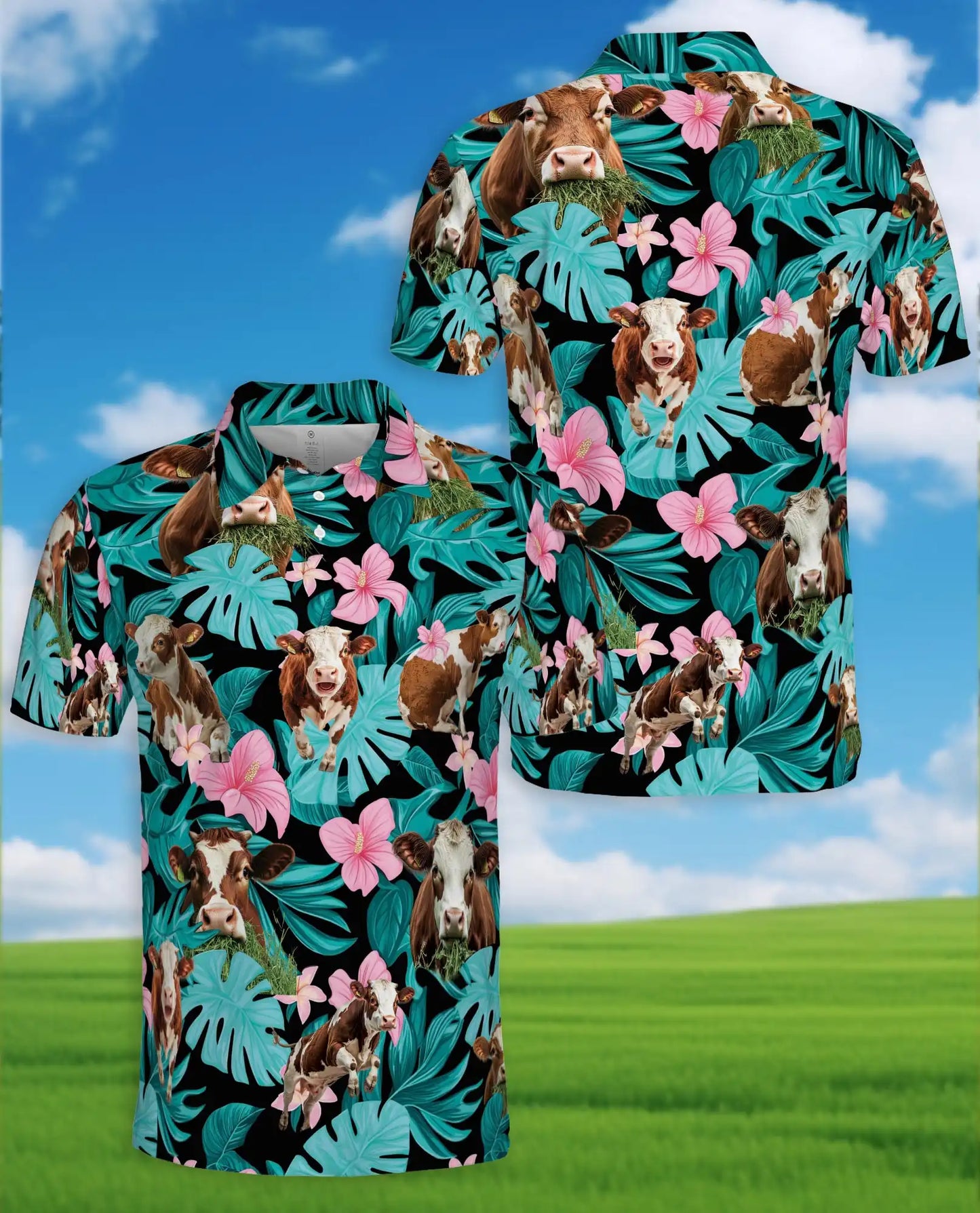 Hereford Cow Tropical Polo Shirt – Funny Farm Hawaiian Floral Shirt | Azhobbyshop