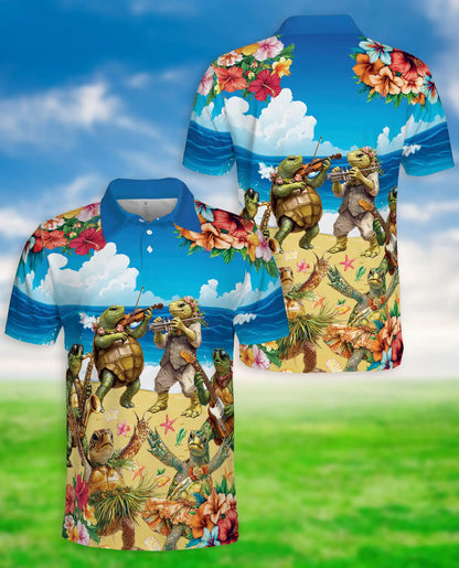 Funny Turtle Band 3D Polo Shirt for Men – Tropical Beach Party Style | Azhobbyshop