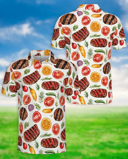 Grilled Steak 3D Polo Shirt for Men – BBQ Food Lover Summer Style | Azhobbyshop