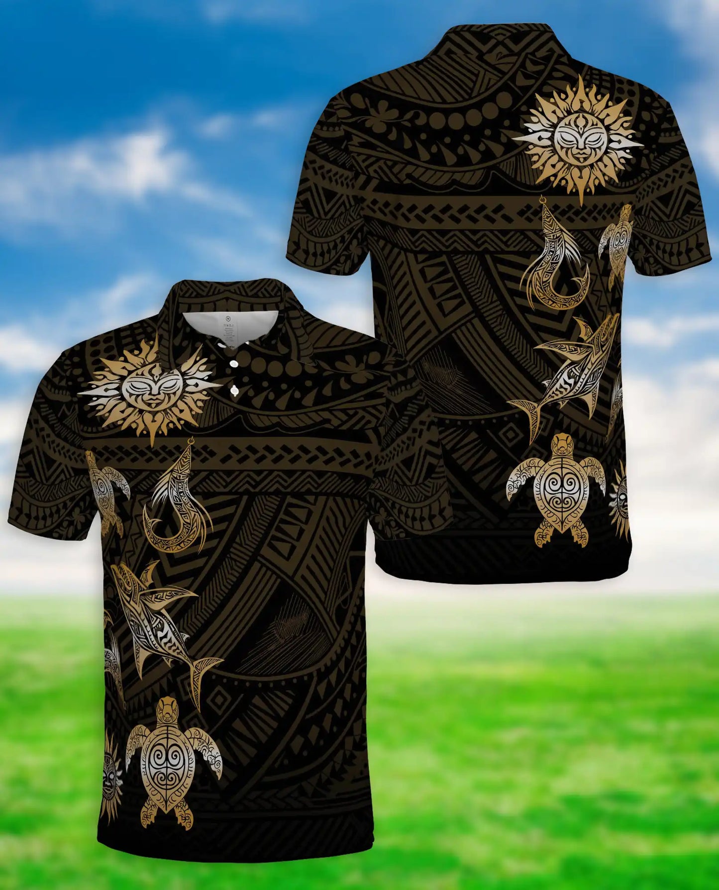 In The Ocean Polynesian 3D Polo Shirt – Hawaiian Tribal Sea Style | Azhobbyshop