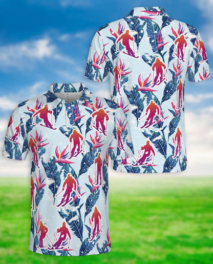 Skiing Tropical 3D Polo Shirt for Men – Floral Winter Vacation Style | Azhobbyshop