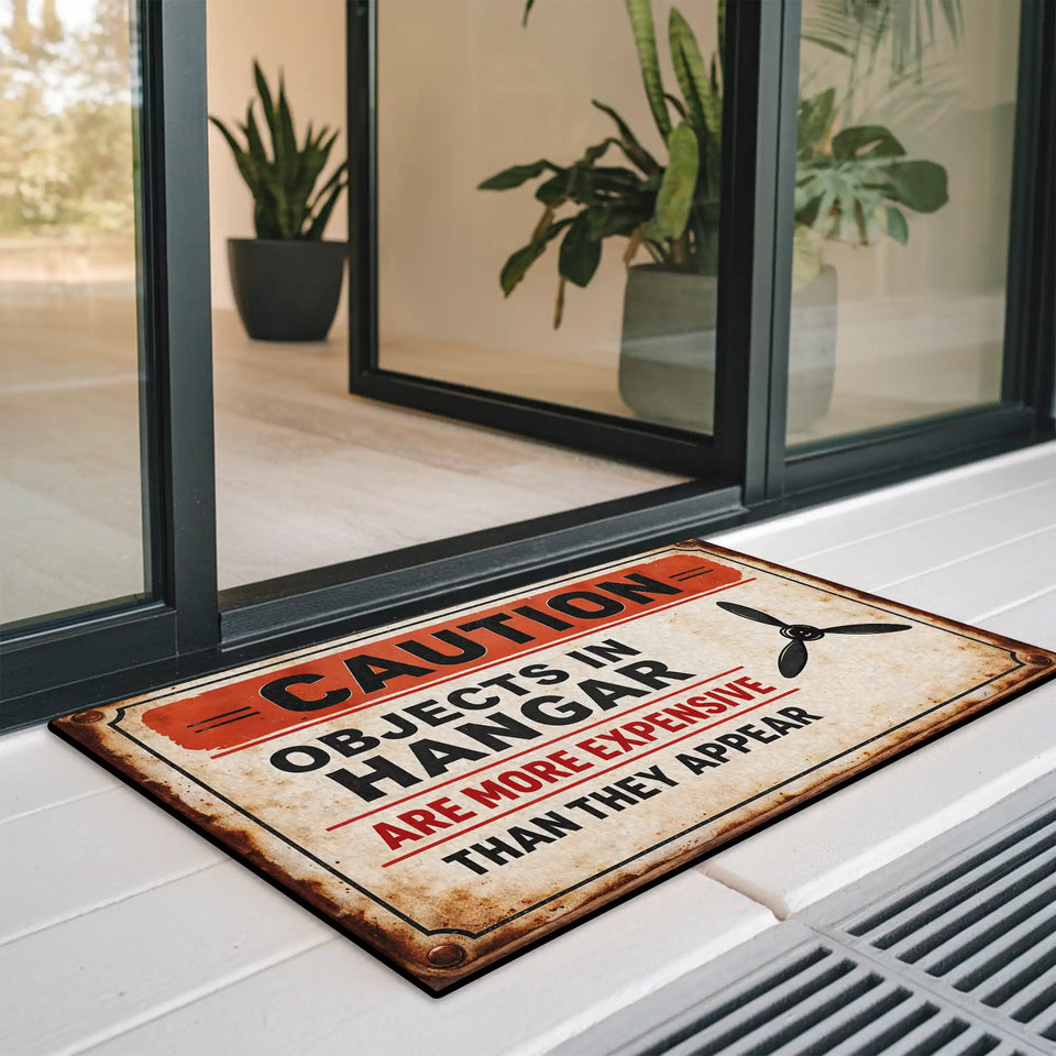 Funny Aviation Doormat – Vintage Hangar Warning Mat