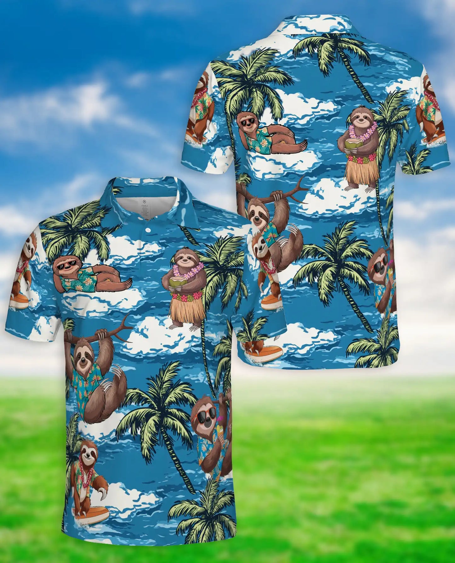 Funny Sloth Hawaiian Polo Shirt- Tropical Beach Sloth Shirt | Azhobbyshop