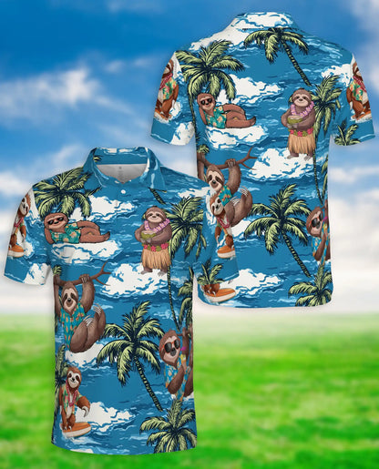 Funny Sloth Hawaiian Polo Shirt- Tropical Beach Sloth Shirt | Azhobbyshop
