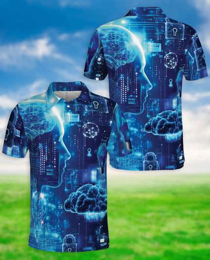 Technology 3D Polo Shirt for Men – Futuristic Digital Brain Cyber Style | Azhobbyshop