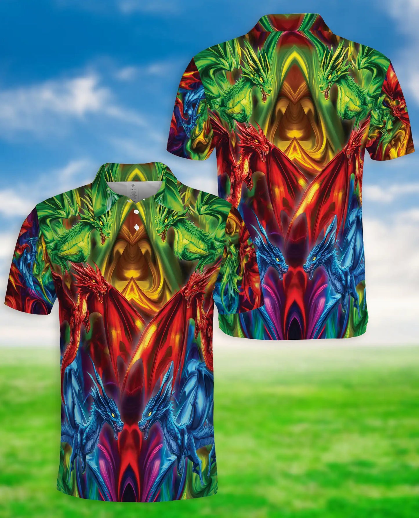 Amazing Dragon 3D Polo Shirt for Men – Colorful Fantasy Mythical Art Style | Azhobbyshop