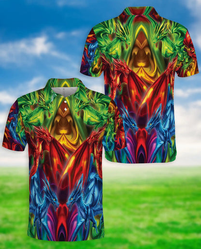 Amazing Dragon 3D Polo Shirt for Men – Colorful Fantasy Mythical Art Style | Azhobbyshop