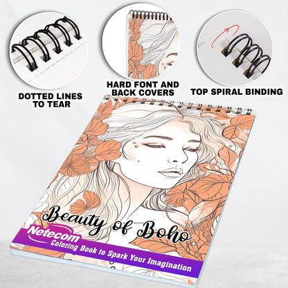 Beauty of Boho Spiral Bound Coloring Book, Amazing Coloring Collection of Bohomian Woman with High Quality Illustration for Adults to Relax and Unwind