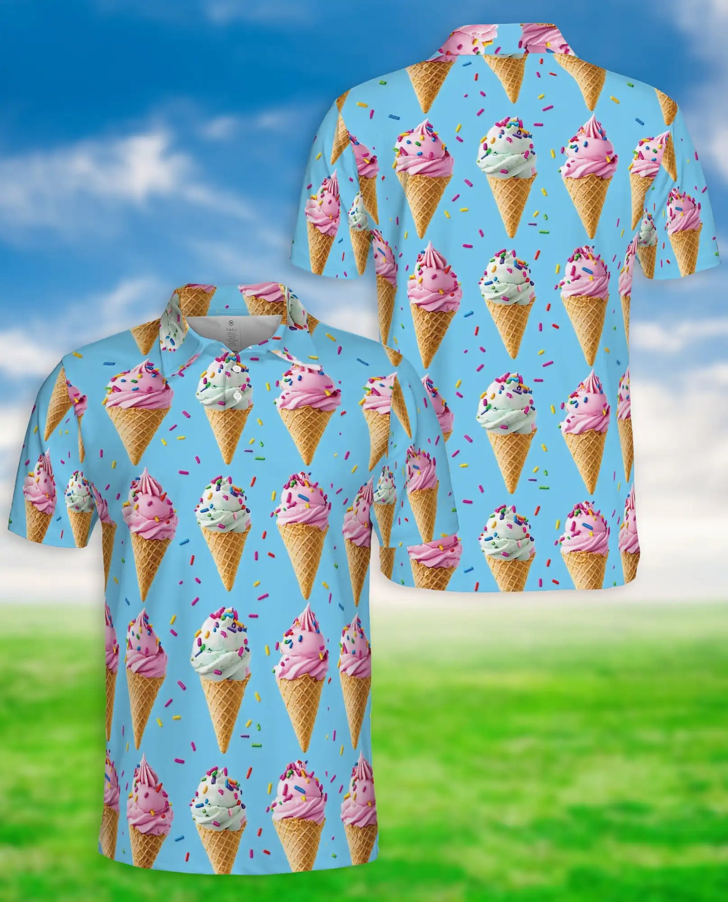 Ice Cream Cone Polo Shirt – Colorful Sweet Dessert Print | Azhobbyshop