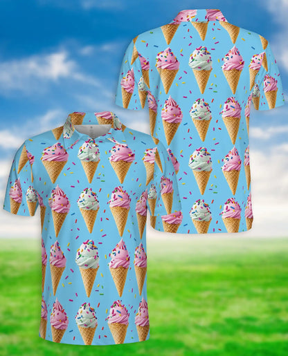 Ice Cream Cone Polo Shirt – Colorful Sweet Dessert Print | Azhobbyshop