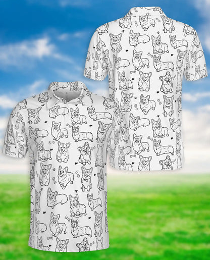 Corgi Sketch 3D Polo Shirt for Men – Cute Dog Lover Pattern Style | Azhobbyshop