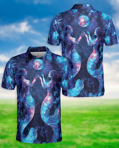 Galaxy Mermaid 3D Polo Shirt for Men – Fantasy Ocean Night Sky Design | Azhobbyshop
