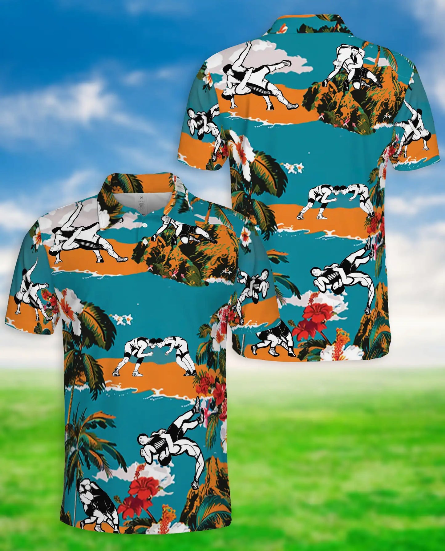 Wrestling Hawaiian Polo Shirt - Tropical Summer Style | Azhobbyshop