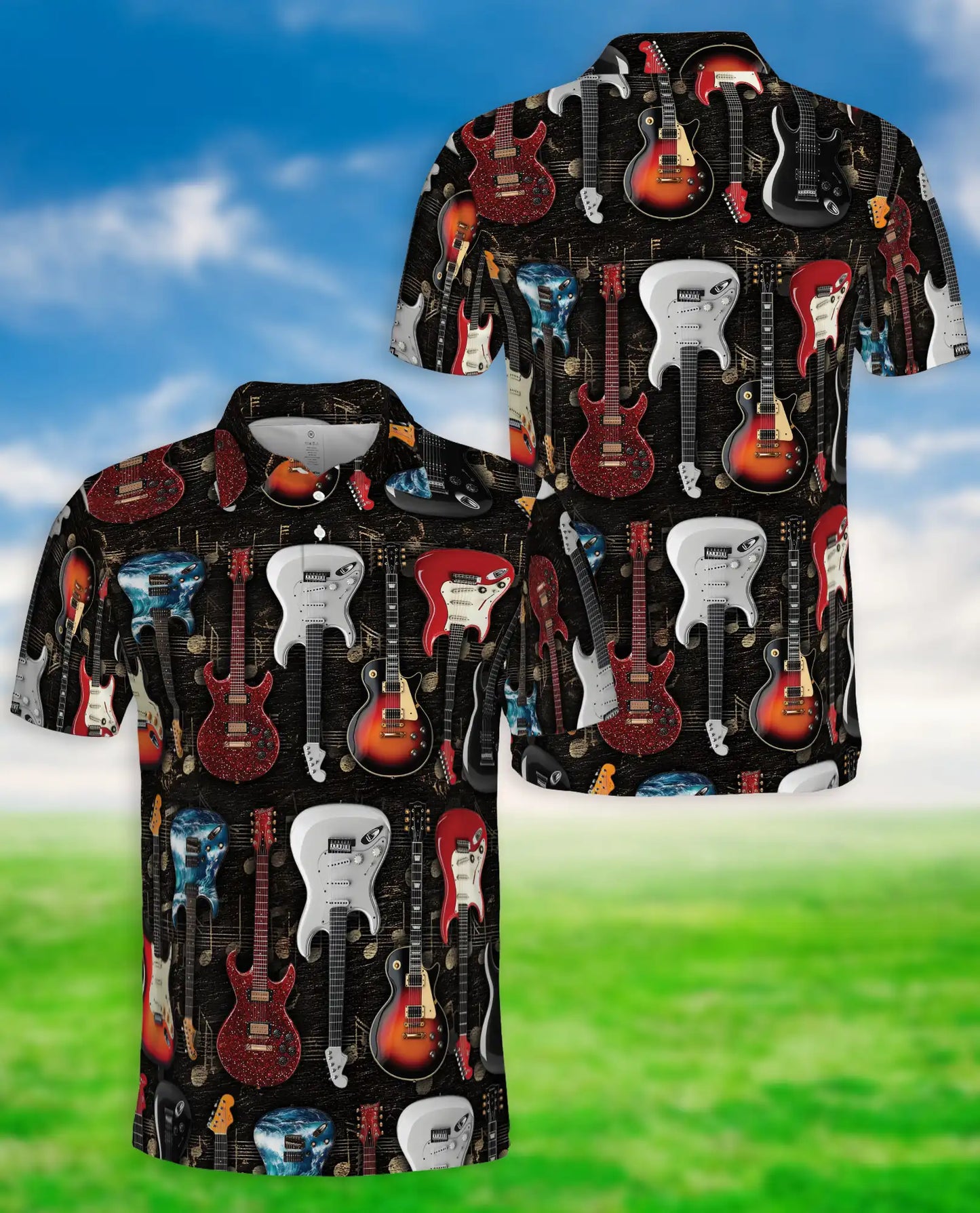 Electric Guitar Polo Shirt - Rock Music Guitar Player Style | Azhobbyshop