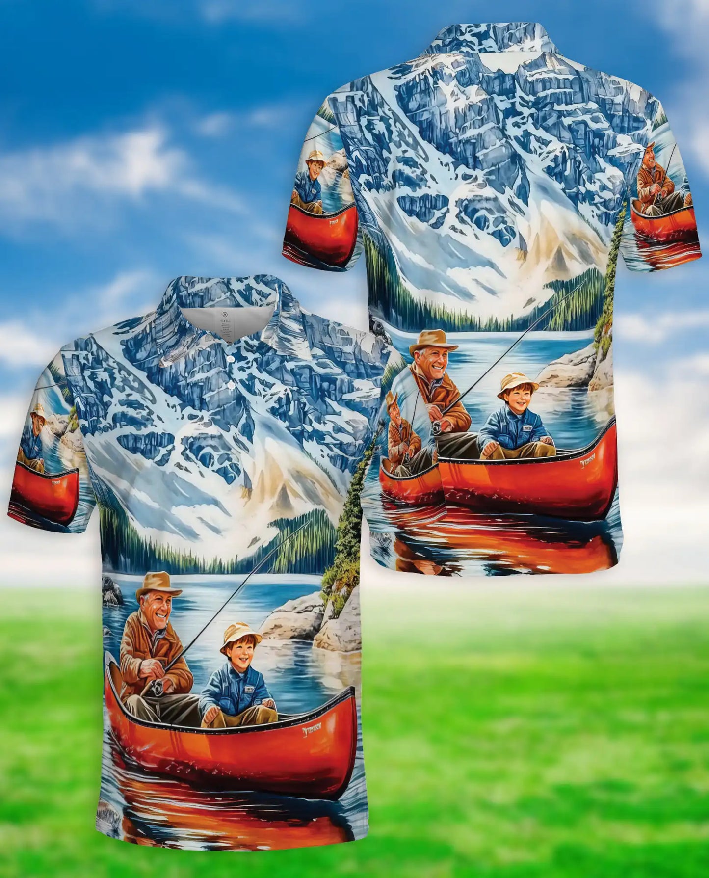 Fishing Canoe 3D Polo Shirt for Men – Mountain Lake Outdoor Style | Azhobbyshop