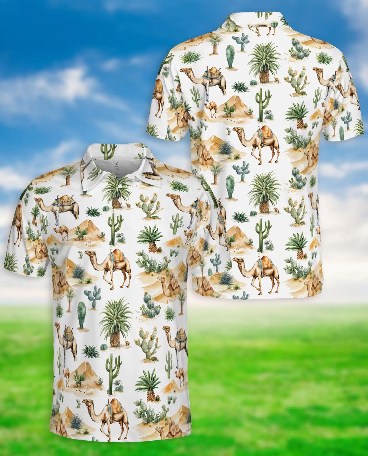 Camel Desert 3D Polo Shirt for Men – Cactus Western Summer Style | Azhobbyshop