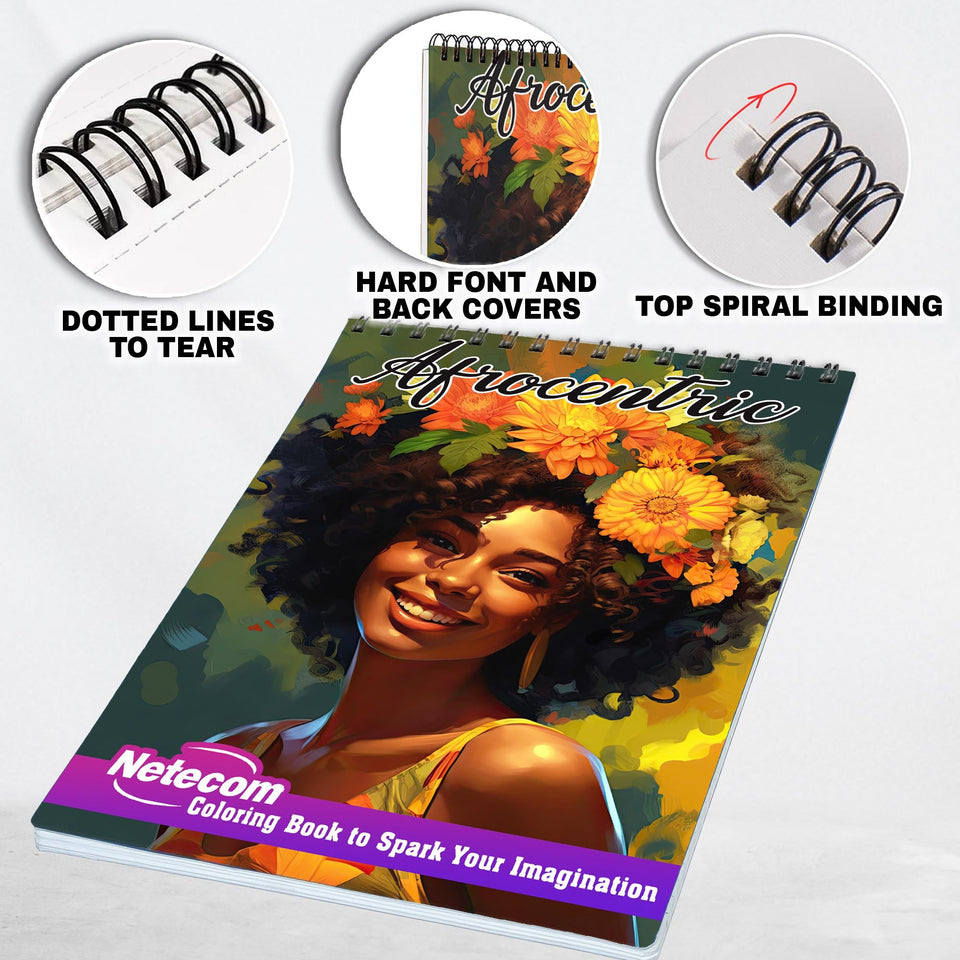 Afrocentric Spiral Bound Coloring Book, Unleash Your Creativity with 30 Vibrant Coloring Pages, Showcasing the Beauty and Richness of Afrocentric Culture