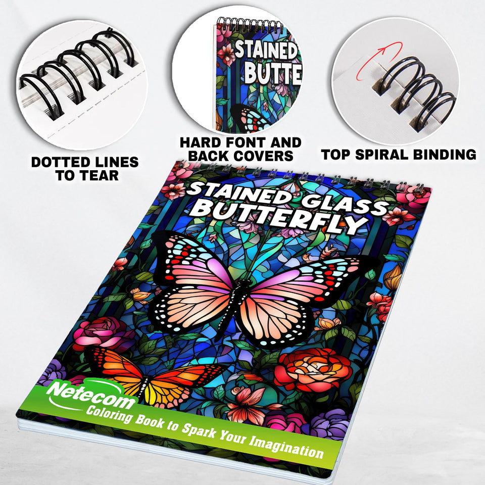 Stained Glass Butterfly Spiral Bound Coloring Book: Immerse Yourself in the Artistic World of Stained Glass with 30 Captivating Coloring Pages