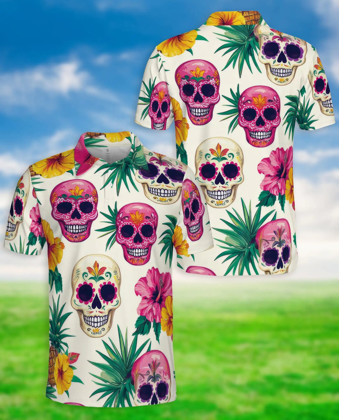 Orange Skull 3D Polo Shirt for Men – Tropical Floral & Skull Print | Azhobbyshop (Copy)
