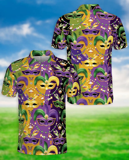 Mardi Gras Mask Carnival Polo Shirt Purple Gold | Azhobbyshop