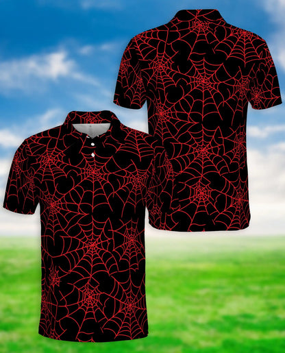 Red Spider Web Polo Shirt – Halloween Gothic Web Print | Azhobbyshop