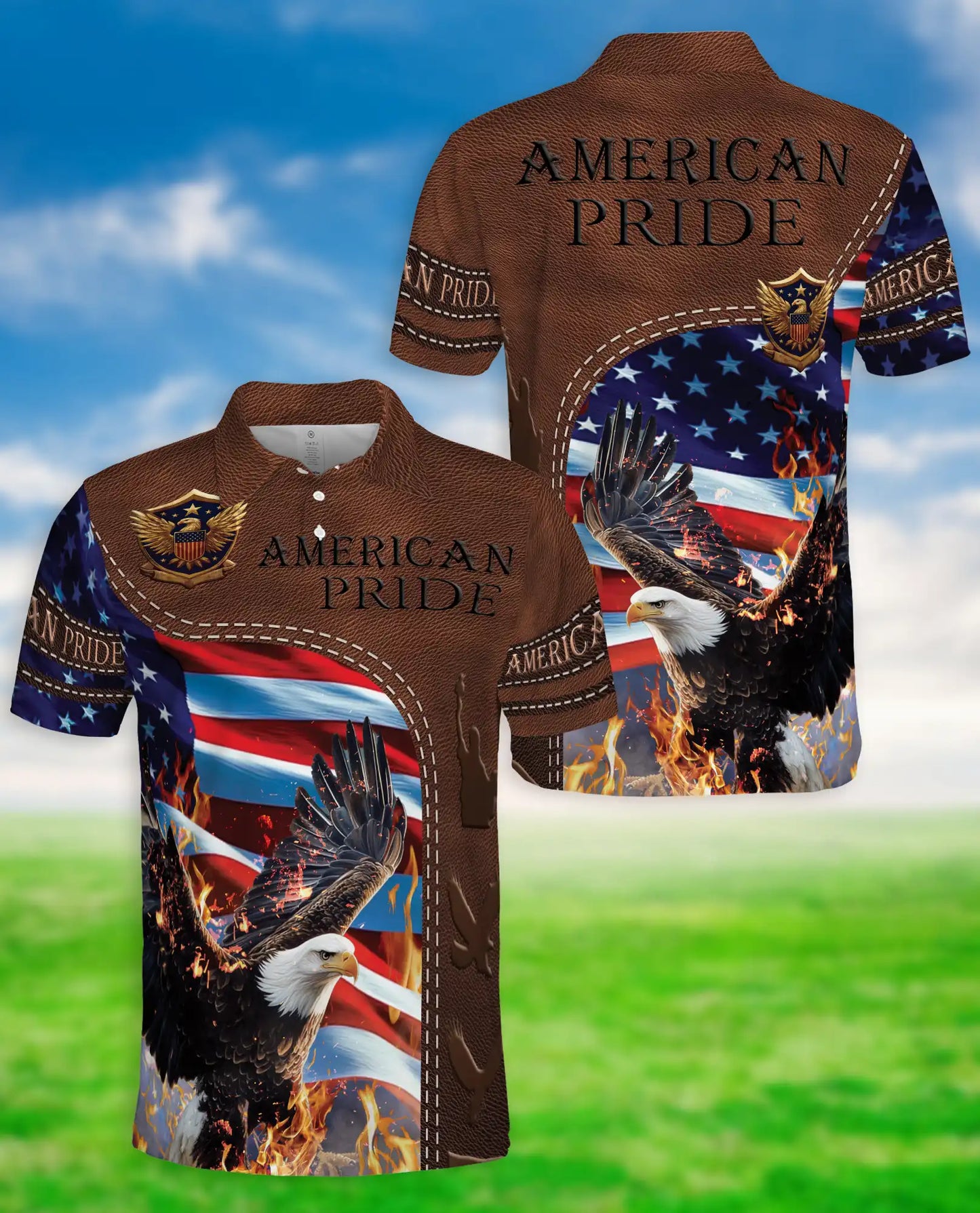 American Pride Eagle 3D Polo Shirt for Men – Patriotic USA Flag Style | Azhobbyshop