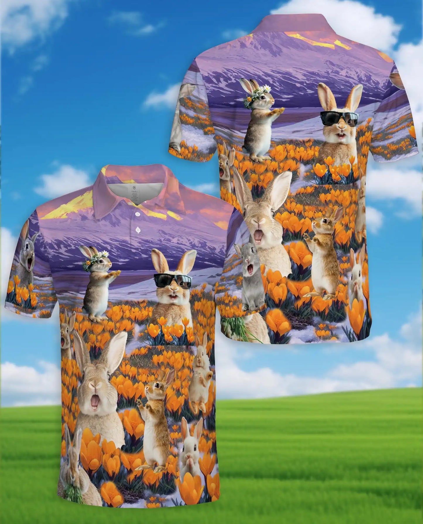 Cute Bunny 3D Polo Shirt for Men – Funny Rabbit Spring Nature Style | Azhobbyshop
