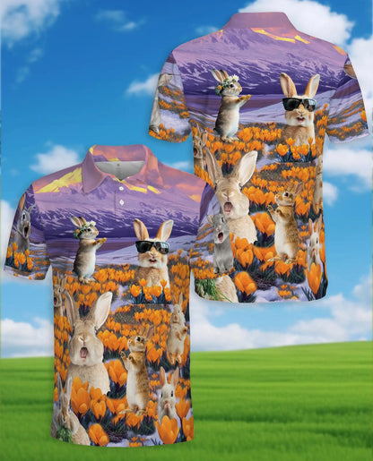 Cute Bunny 3D Polo Shirt for Men – Funny Rabbit Spring Nature Style | Azhobbyshop
