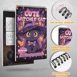 Cute Kawaii Cat Witches Spiral Bound Coloring Book, Whimsical Cat Witches in Kawaii Style, Great for Fans of Cute Magic and Playful Fantasy Art