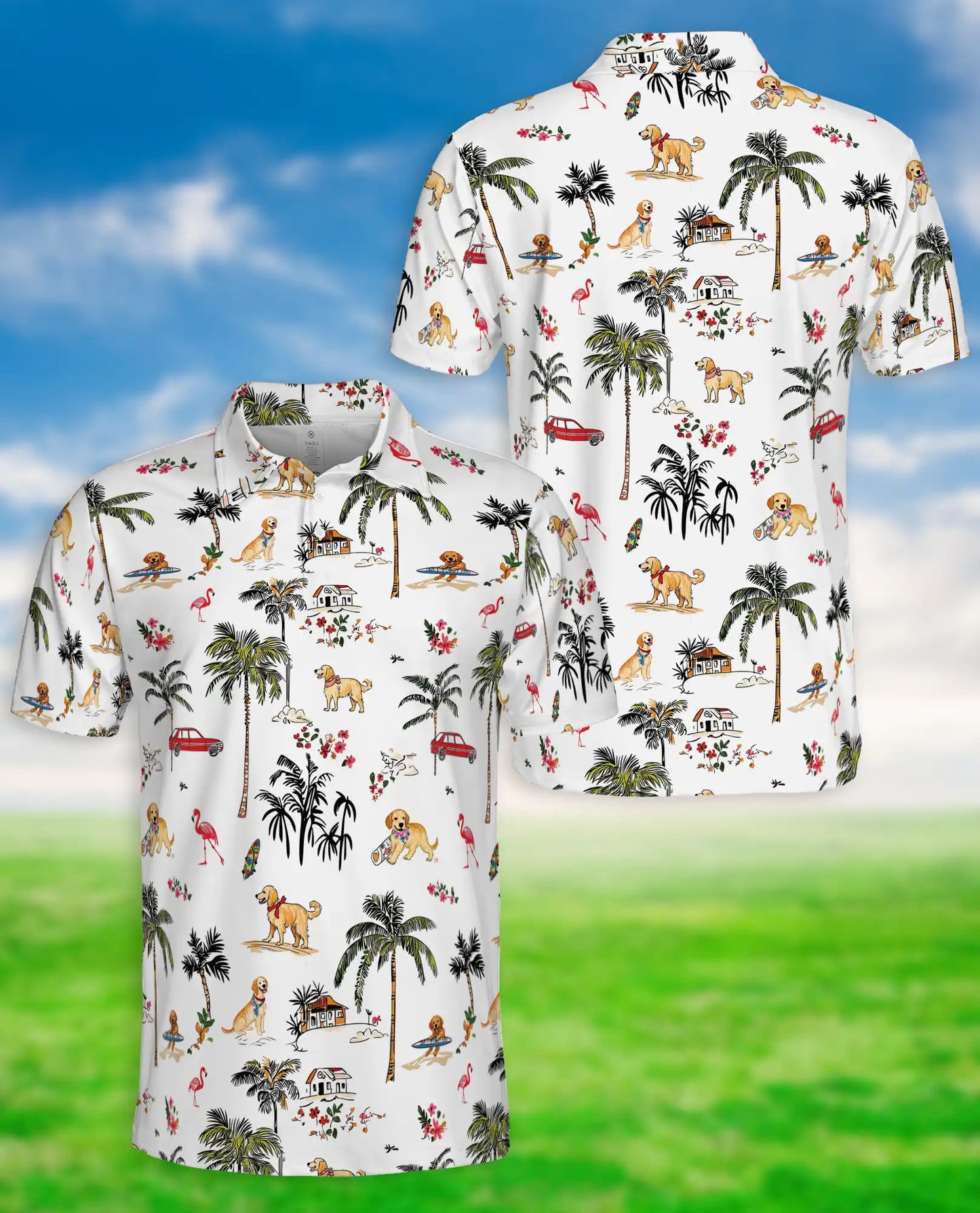 Golden Retriever Polo Shirt – Tropical Dog Beach Vibes | Azhobbyshop