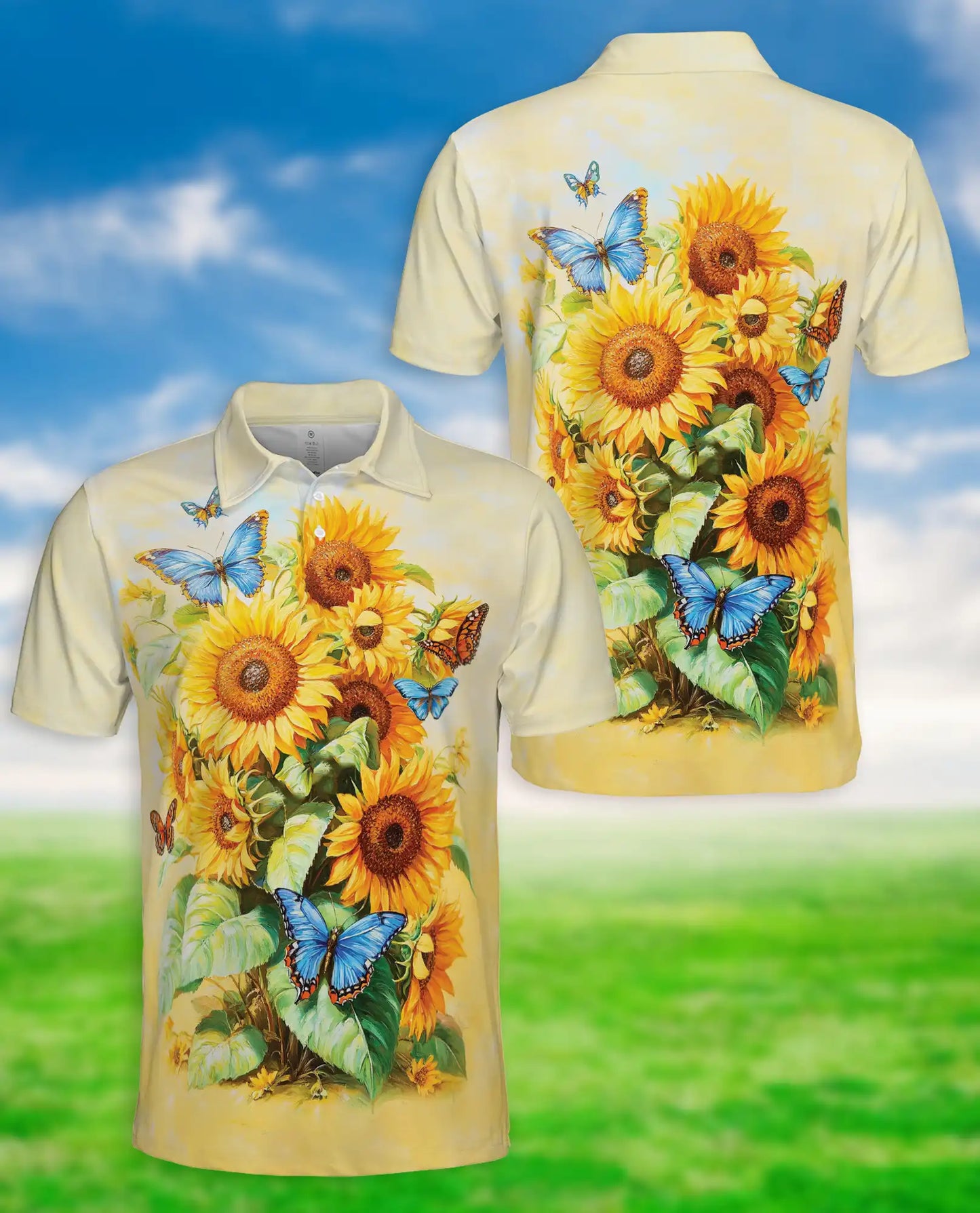 Sunflower Butterfly 3D Polo Shirt for Men – Floral Nature Summer Style | Azhobbyshop