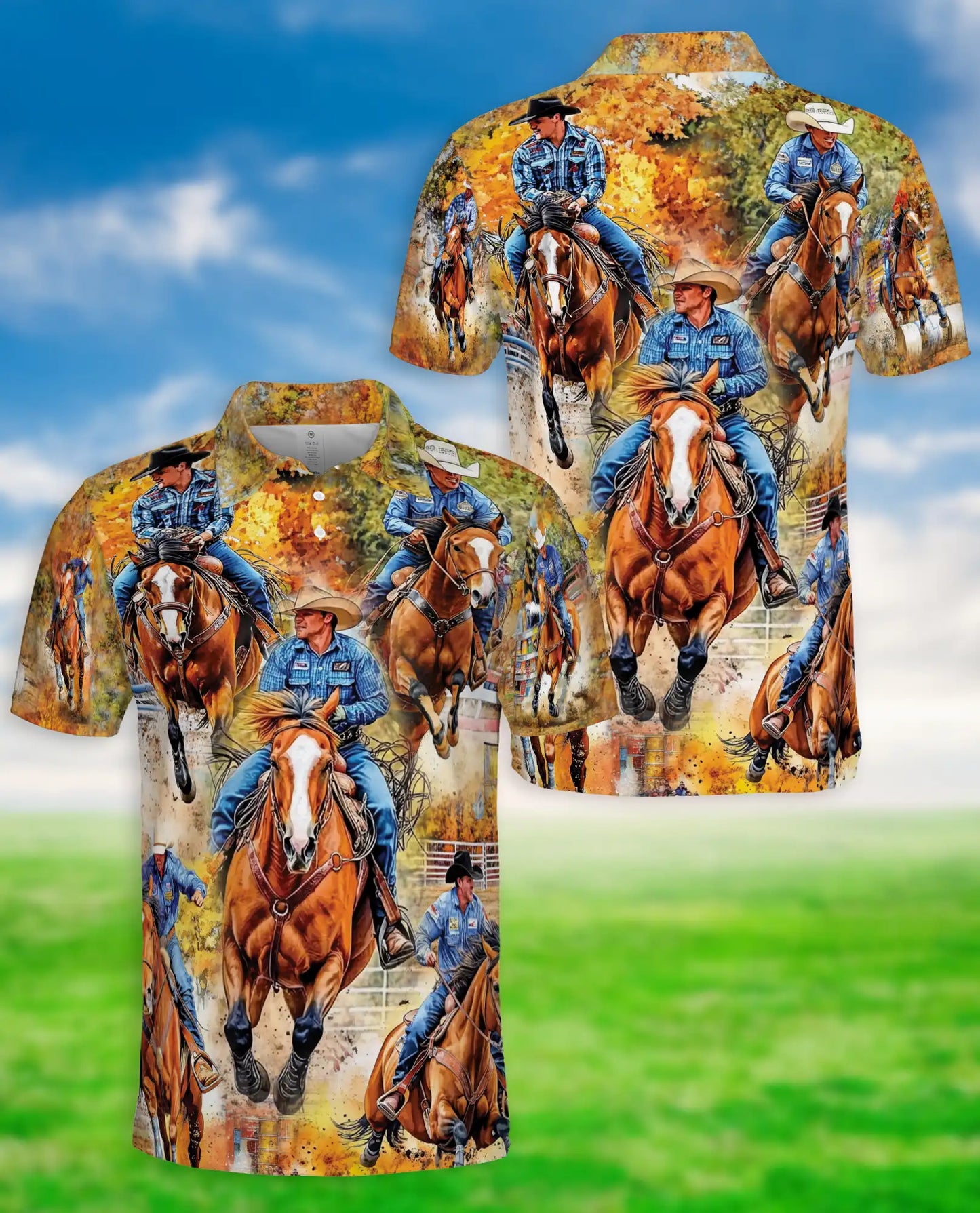 Cowboy Rodeo Horse Polo Shirt – Western Ranch Riding Print | Azhobbyshop