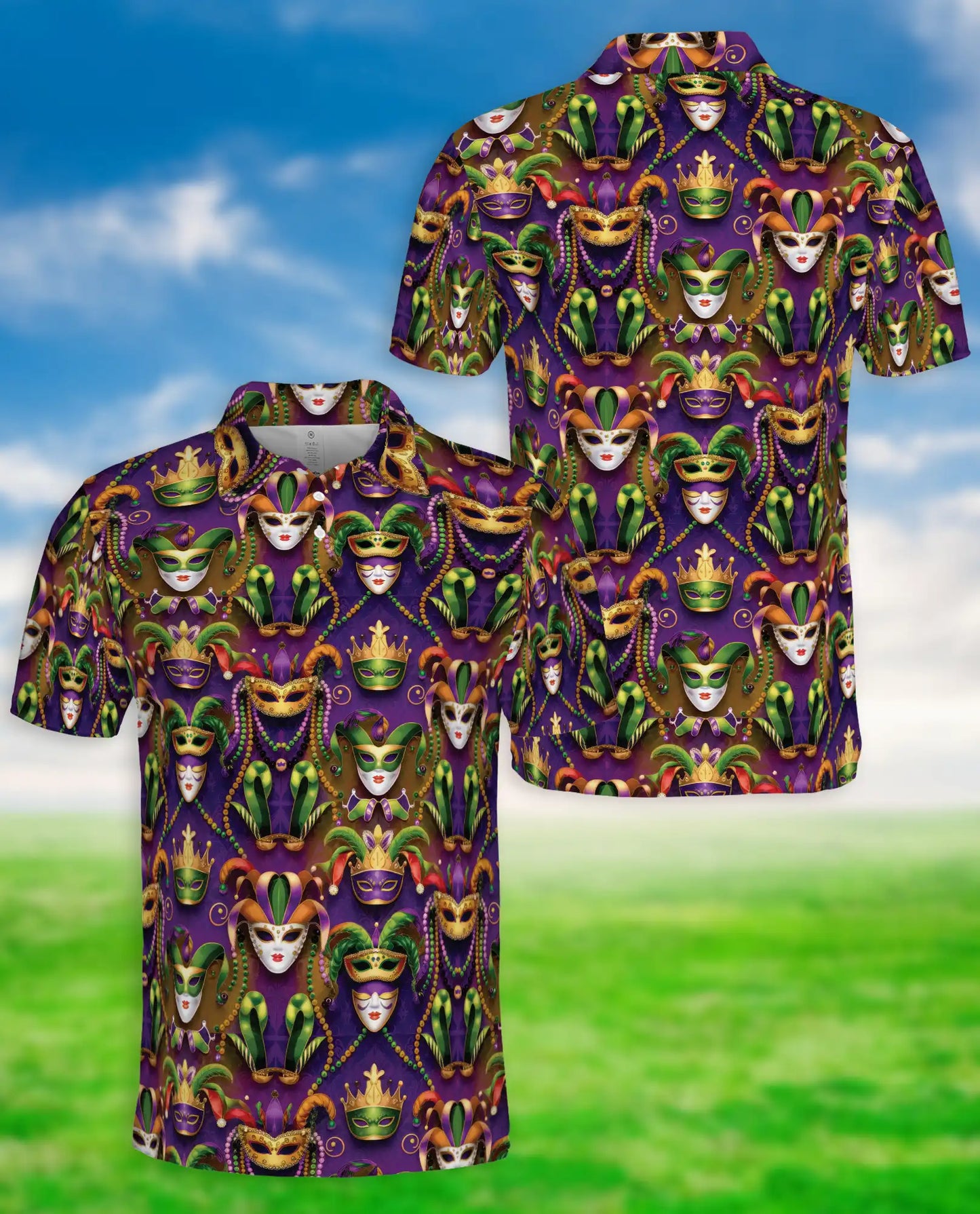 Mardi Gras Mask Purple Green Gold Polo Shirt | Azhobbyshop