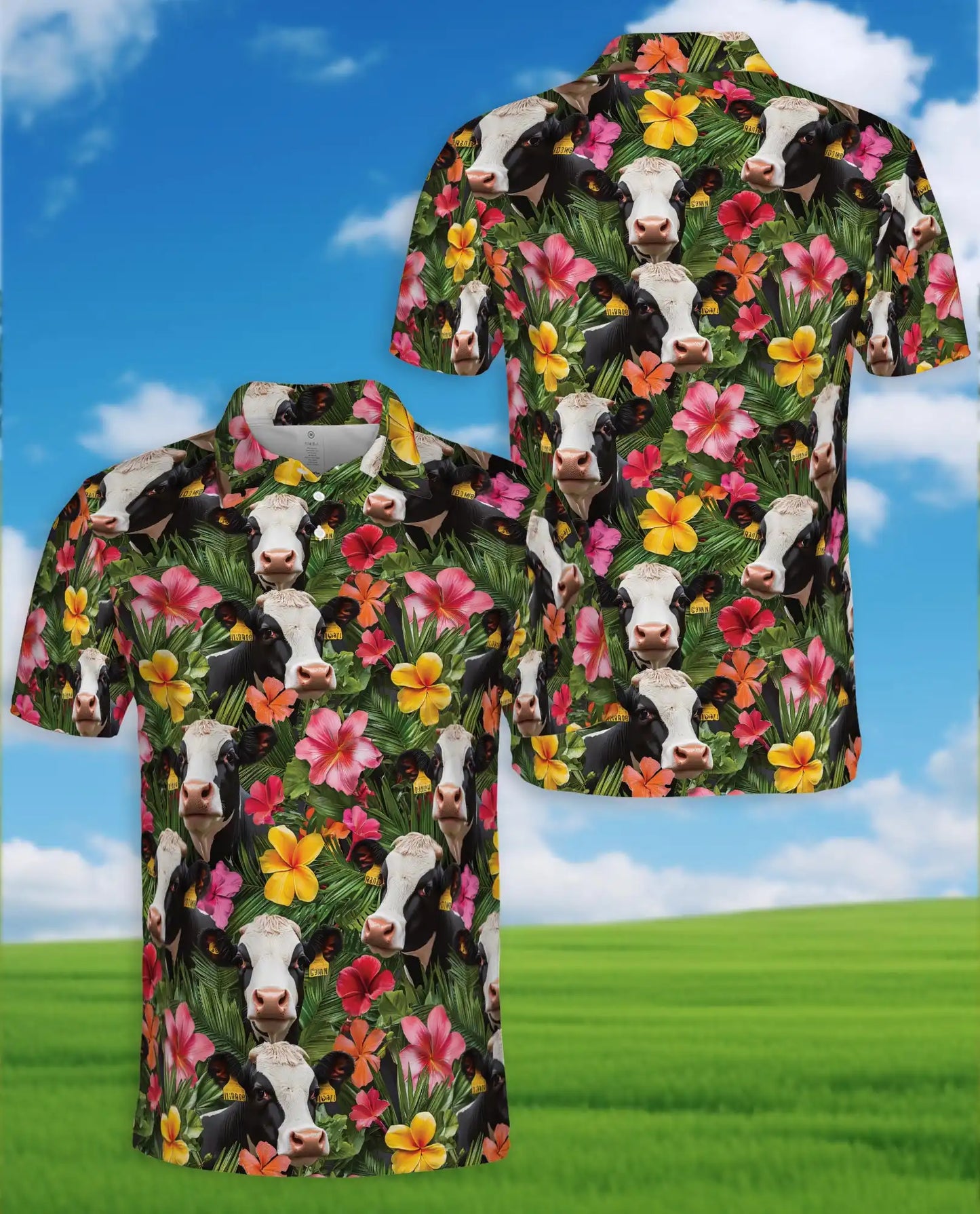 Tropical Cow Hawaiian Polo Shirt – Holstein Cow Floral Shirt | Azhobbyshop