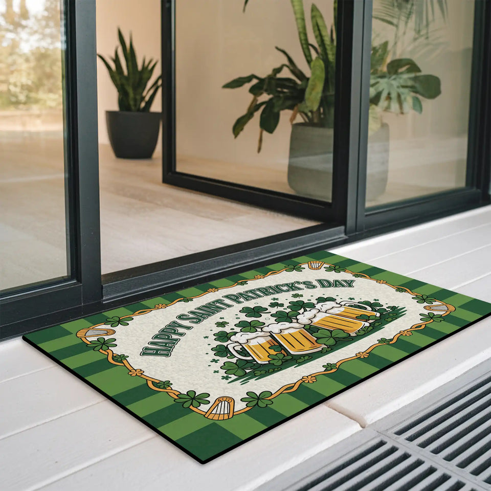 St. Patrick’s Day Doormat – Shamrock Beer Welcome Mat
