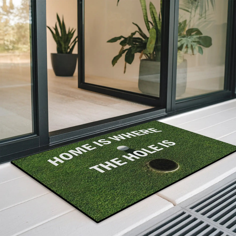 Funny Golf Doormat – Home Is Where the Hole Is Welcome Mat
