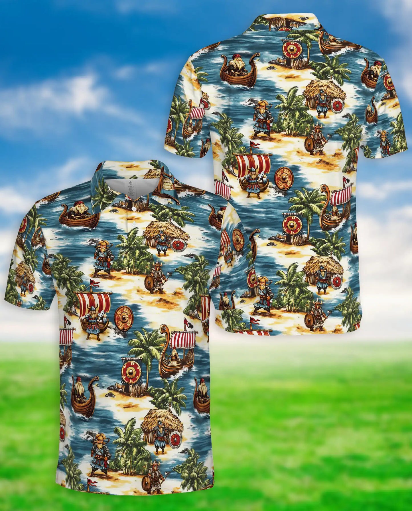Viking Hawaiian 3D Polo Shirt for Men – Norse Warrior Island Style | Azhobbyshop