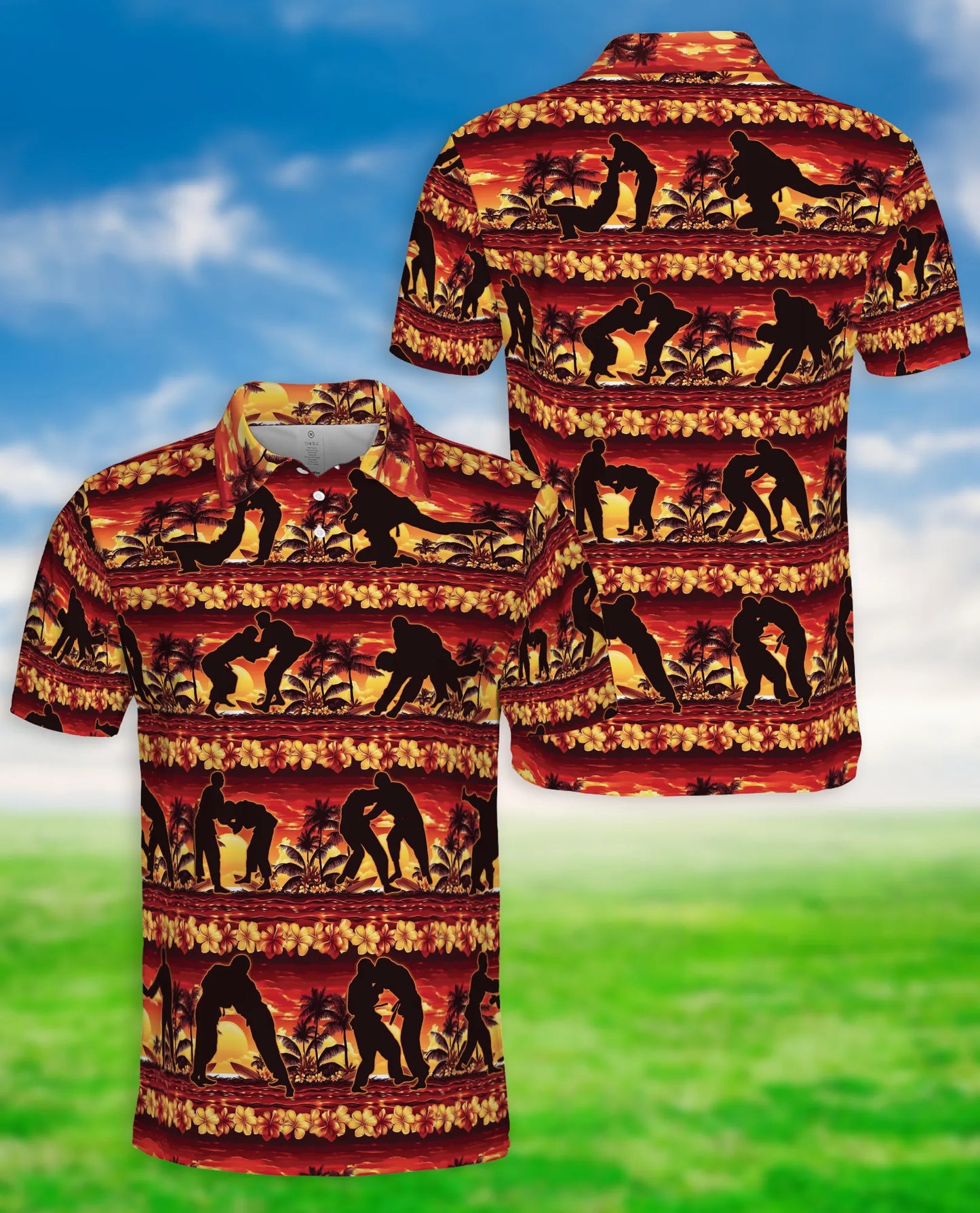 Judo 3D Polo Shirt for Men – Hawaiian Sunset Martial Arts Style | Azhobbyshop