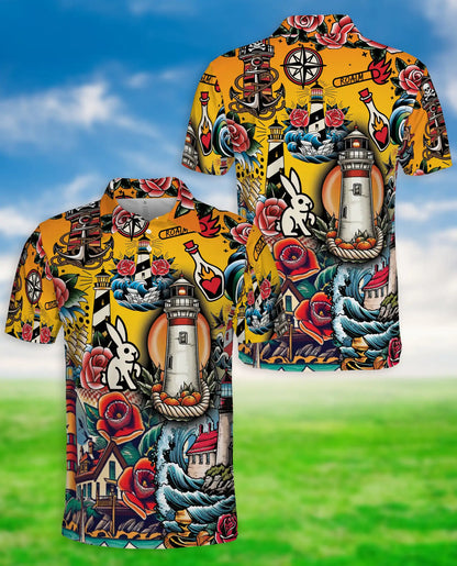 Lighthouse Tattoo Hawaiian Polo Shirt – Nautical Old School Tattoo Shirt | Azhobbyshop