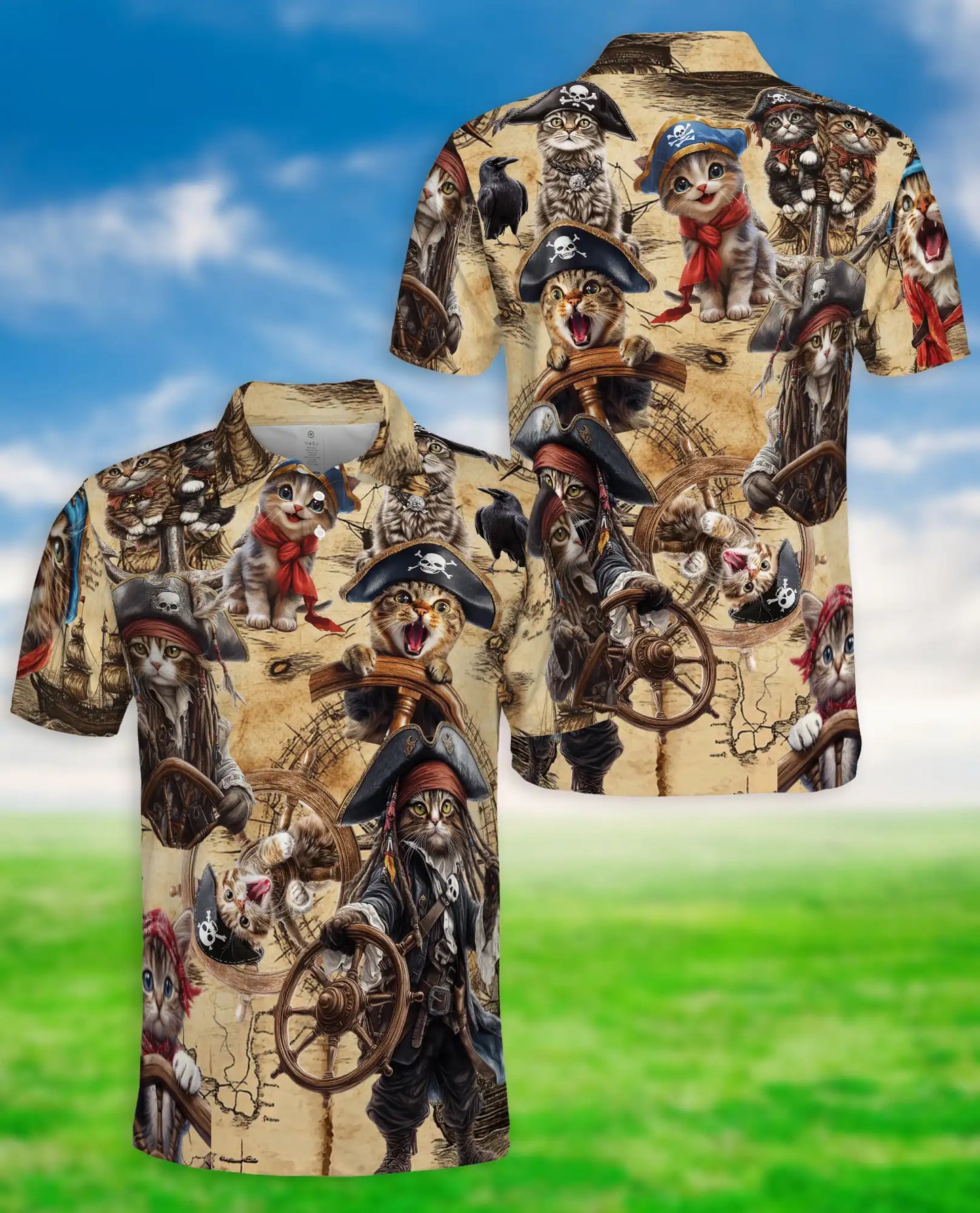Pirate Cat Polo Shirt- Funny Cat Lover Vintage Style | Azhobbyshop