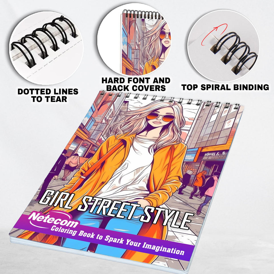 Girl Street Style Spiral Bound Coloring Book, Immerse Yourself in 30 Stylish Coloring Pages, Inviting You to Color Girls Radiating Confidence and Embracing their Fashion Choices