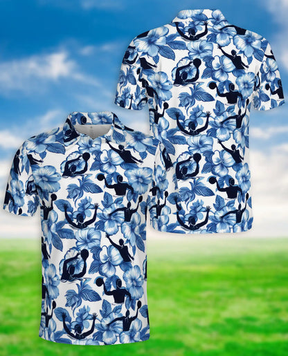 Water Polo Shirt – Blue Floral Hawaiian Sports Shirt | Azhobbyshop