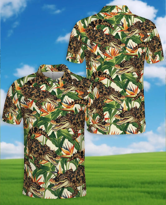 Crocodile Alligator Polo Shirt -Tropical Gator Print Summer Shirt | Azhobbyshop