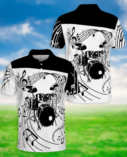 Drum Music 3D Polo Shirt for Men – Drummer Band Musical Style | Azhobbyshop