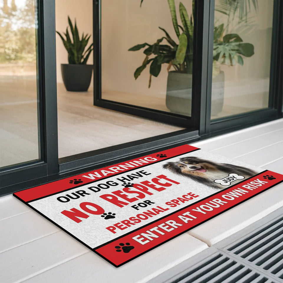 Personalized Dog Warning Doormat – Custom Pet Photo & Name Mat